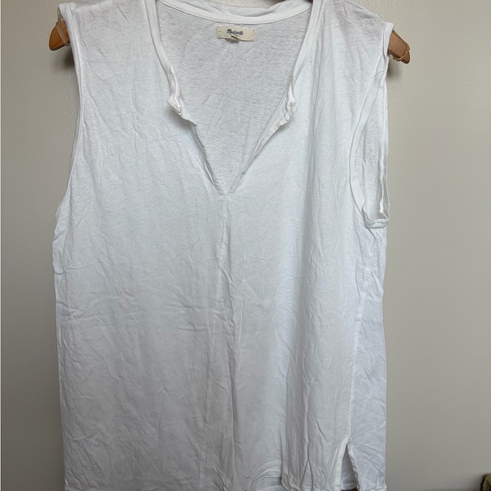 Madewell White Sleeveless V-Neck Cotton Tank